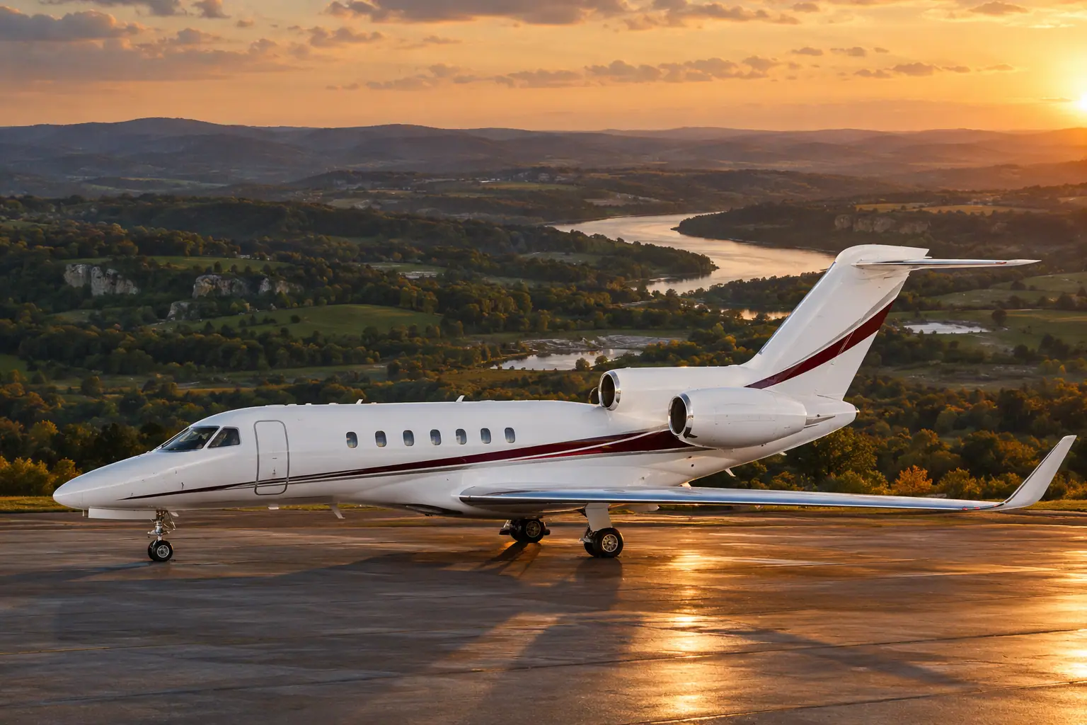 Super-midsize jet on the ramp